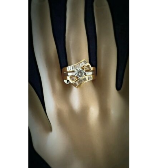 Silver Gold Wedding Band Ring set Cubic Zirconia Size 10 - Picture 2 of 9